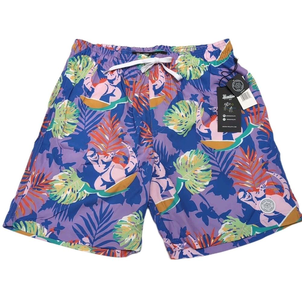 Brooklyn Cloth Co Swim Trunks Shorts Mens Size M Surfing Dinosaurs Print NEW NWT